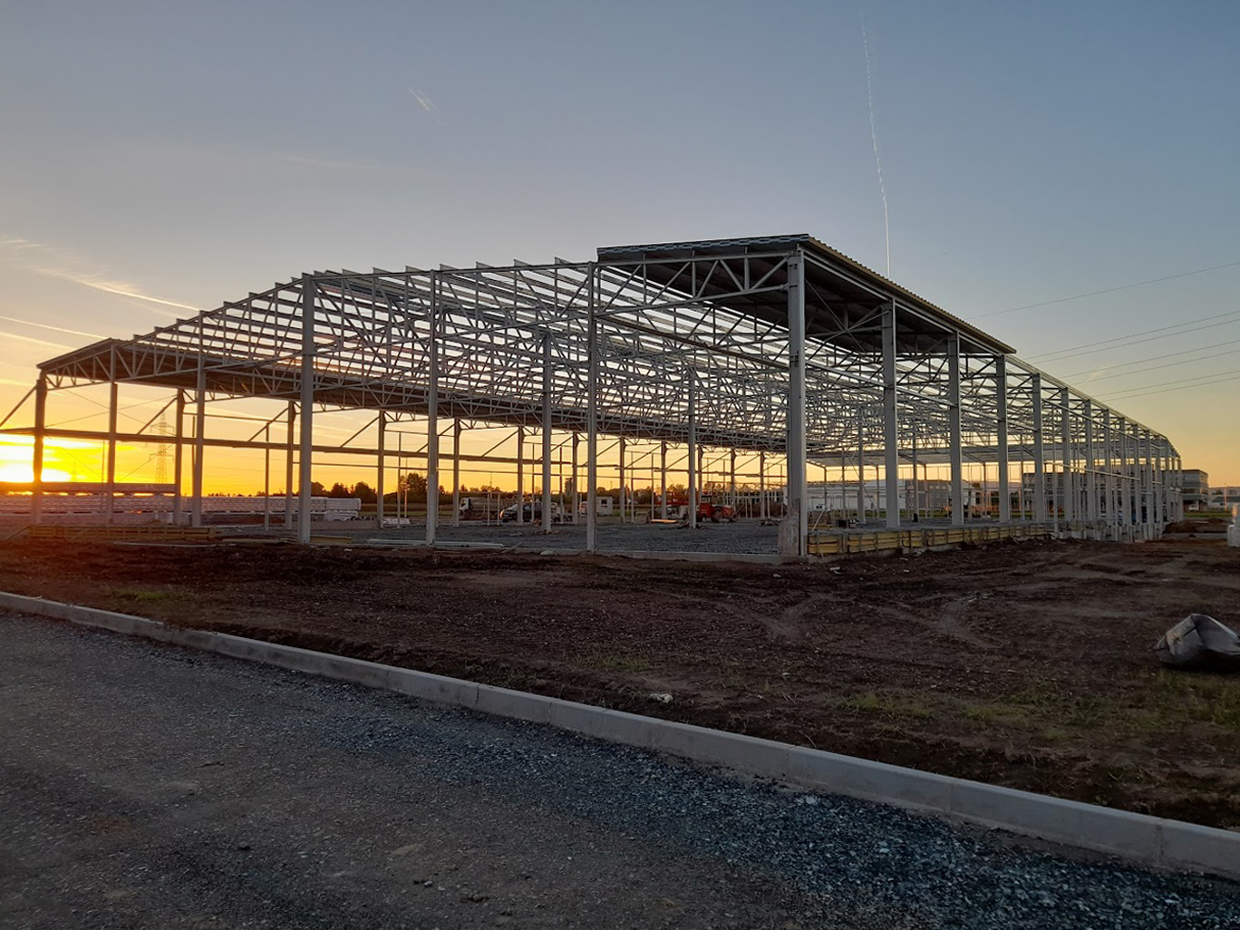 Steel structure of a logistics centre under construction in Szombathely