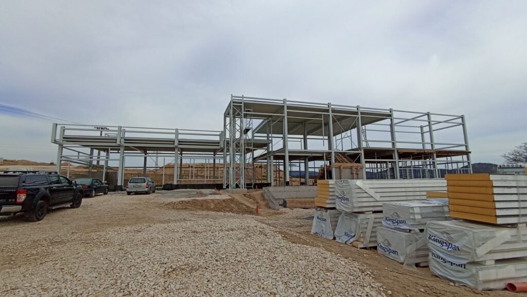 Steel structure of the Biatorbágy hall and office building under construction, second view
